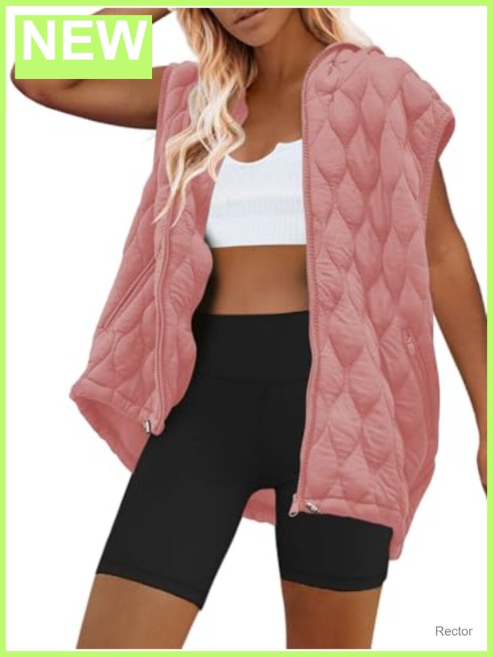 Oversized Quilted Puffer Vest Sleeveless Zip Up Hooded Winter Coat